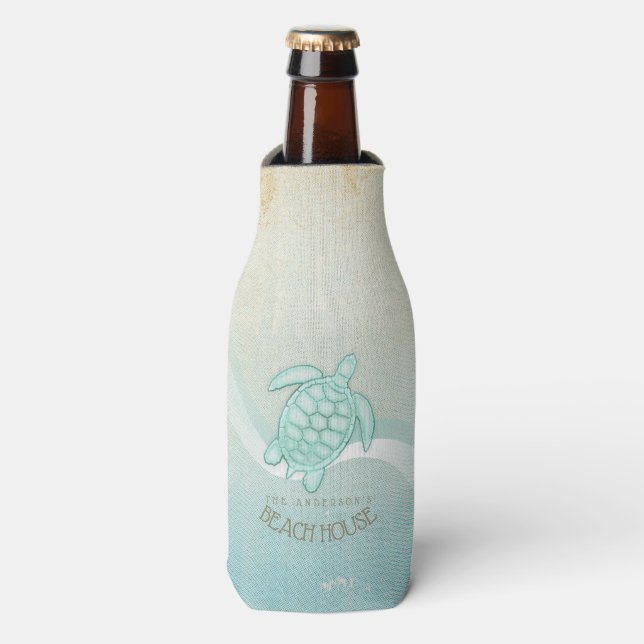 Beach House Nautical Turtle Aqua Blue ID623 Flaschenkühler (Flaschenvorderseite)