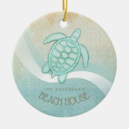 Beach House Nautical Turtle Aqua Blue ID623 Keramik Ornament