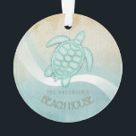 Beach House Nautical Turtle Aqua Blue ID623 Ornament<br><div class="desc">Dieses Acryl-Ornament-Design in den sanften Farben Meer und Sand erlaubt es Ihnen, einfach Ihren eigenen Namen und Text mit der bereitgestellten Vorlage hinzuzufügen. Das einfache Schildkrötenbild auf einem beängstigenden, wasserfarbenen Hintergrund wird durch einen Wellenakzent in Aqua und Weiß hervorgehoben. Wenn Sie nicht das Glück haben, ein Strandhaus oder eine Hütte...</div>