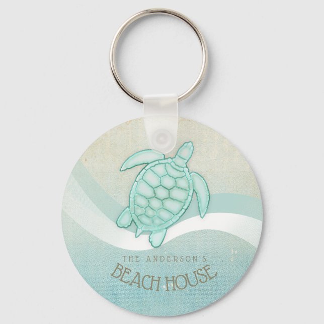 Beach House Nautical Turtle Aqua Blue ID623 Schlüsselanhänger (Vorderseite)