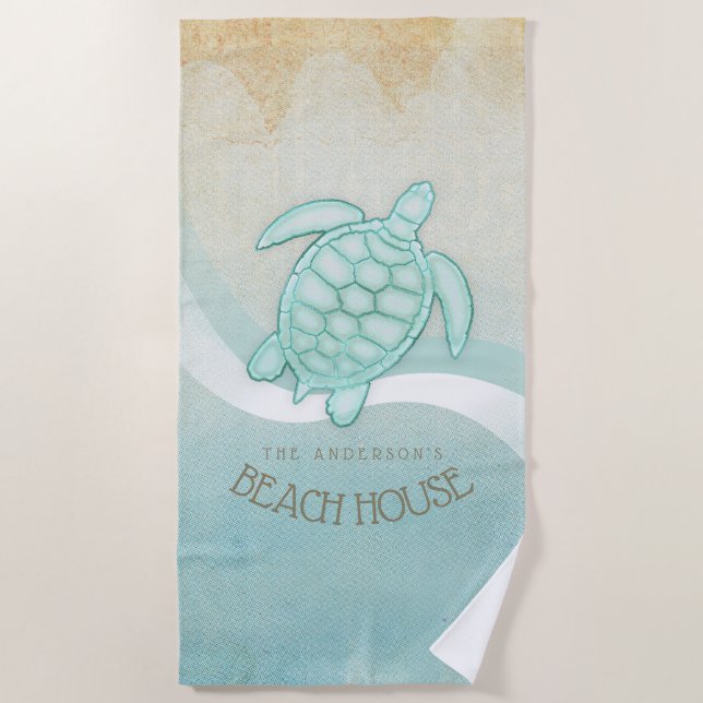 Beach House Nautical Turtle Aqua Blue ID623 Strandtuch (Vorderseite)