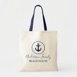 Beach House Navy Blue Nautic Anchor Rope Star Tragetasche