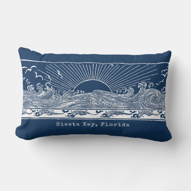 Beach House Navy Blue White Coastal Lendenkissen (Vorderseite)