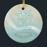 Beach House Palm Trees Aqua ID623 Keramik Ornament<br><div class="desc">Dieses Produkt in den sanften Farben von Meer und Sand ermöglicht es Ihnen, einfach Ihren eigenen Namen und Text mit der bereitgestellten Vorlage hinzuzufügen. Das einfache Palmenbild auf einem beängstigenden, wasserfarbenen Hintergrund wird durch einen Wellenakzent in Aqua und Weiß hervorgehoben. Wenn Sie nicht das Glück haben, ein Strandhaus oder eine...</div>
