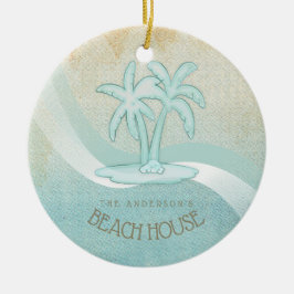 Beach House Palm Trees Aqua ID623 Keramik Ornament