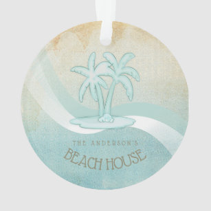 Beach House Palm Trees Aqua ID623 Ornament