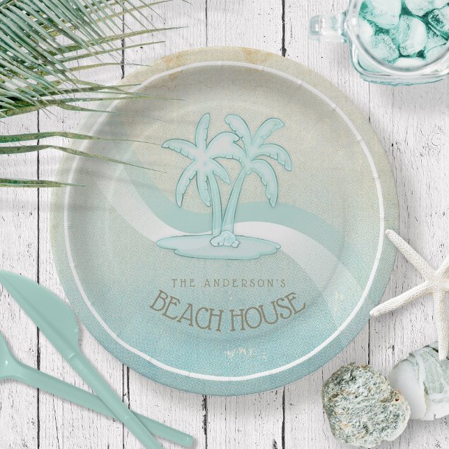 Beach House Palm Trees Aqua ID623 Pappteller (Von Creator hochgeladen)