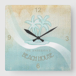 Beach House Palm Trees Aqua ID623 Quadratische Wanduhr