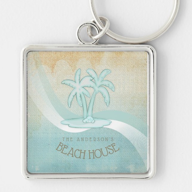 Beach House Palm Trees Aqua ID623 Schlüsselanhänger (Vorne)
