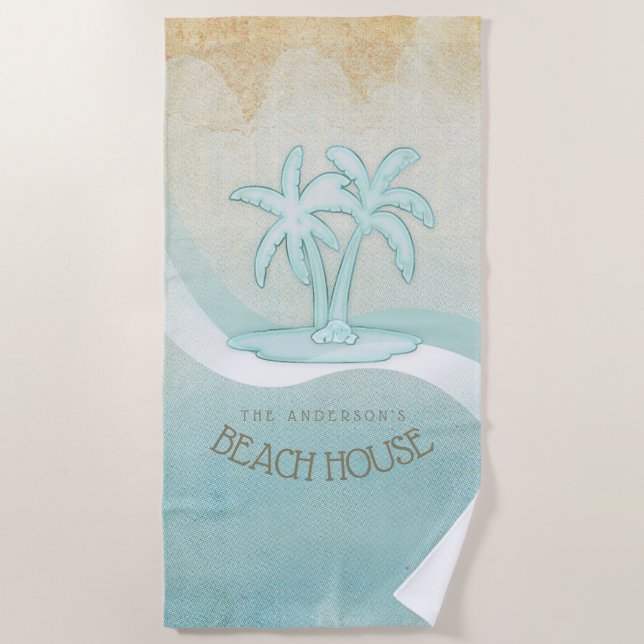 Beach House Palm Trees Aqua ID623 Strandtuch (Vorderseite)