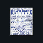 Beach House Regeln Custom Family Hütte Signing Blu Leinwanddruck<br><div class="desc">Dekorieren Sie Ihr Strandhaus mit diesem personalisierten, skurrilen Leinwand Schild. Die farbenfrohe lustige Sprüche mit hellen Imitaten (bedruckt) und Holzmöbeln verleiht der Küstenkunst Ihrer Familie und Ihren Gästen ein angenehmes Gefühl zum Lachen. Die Typografie enthält die Zeilen: Sand deine Sorgen | Reichweite für die Sterne | Ehrenfreunde Schiffe | Wellen...</div>