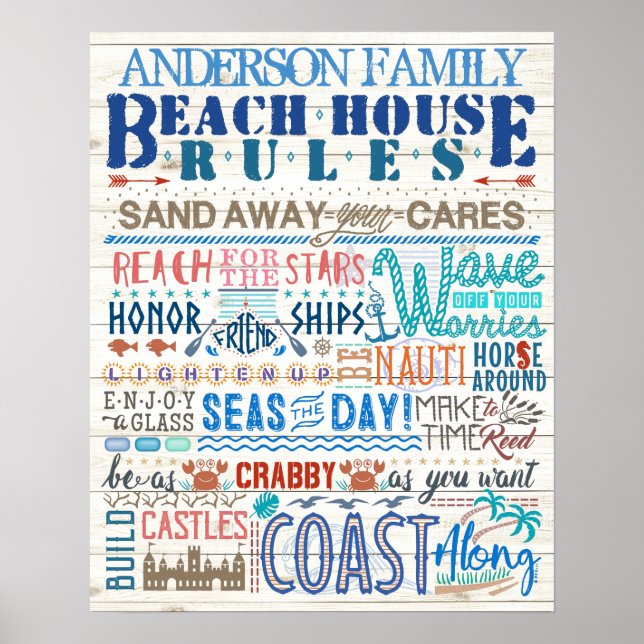 Beach House Regeln Familienregeln Hütte | Gefasste Poster (Vorne)