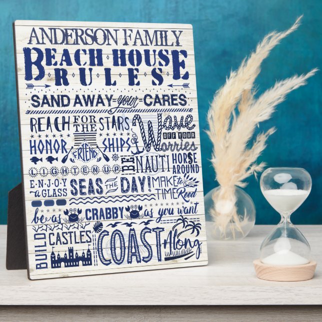 Beach House regiert Küstenblauer Personalisierter  Fotoplatte (Seite)