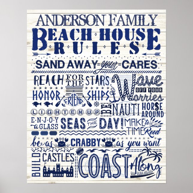 Beach House regiert Personalisierte Blue Coastal-F Poster (Vorne)