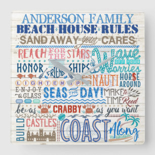 Beach House regiert Personalisierte Familiennamens Quadratische Wanduhr