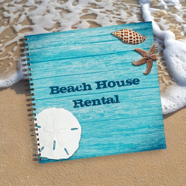 Beach House Rental Blue Wood Seashells Notizbuch (Von Creator hochgeladen)