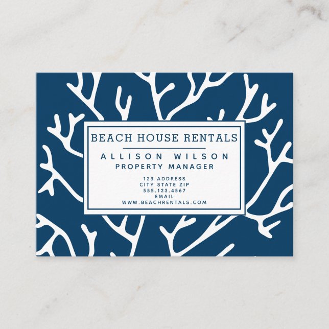 Beach House Rentals - Coral Muster Aquamarin Blue Visitenkarte (Vorderseite)