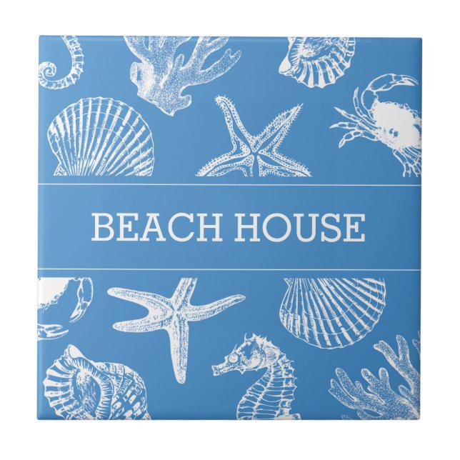 Beach House Sea Animals Zeichnen Keramik Tile Fliese (Vorderseite)