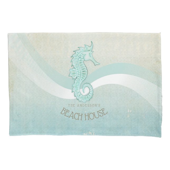 Beach House Seepferd Aqua Blue ID623 Kissenbezug (Vorderseite)