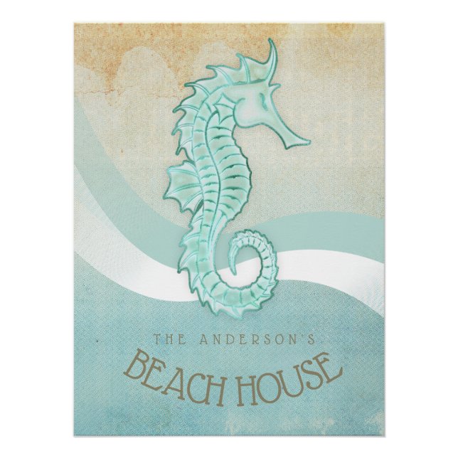Beach House Seepferd Aqua Blue ID623 Poster (Vorderseite)