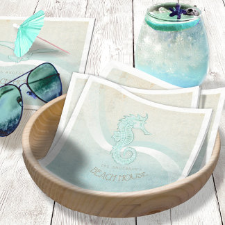 Beach House Seepferd Aqua Blue ID623 Serviette