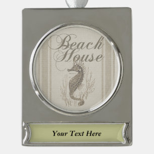 Beach House Seepferd Seashore Banner-Ornament Silber