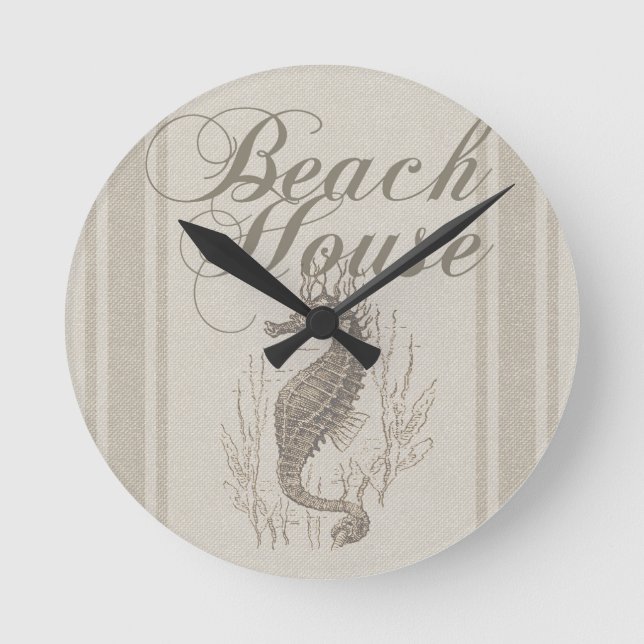 Beach House Seepferd Seashore Runde Wanduhr (Vorderseite)