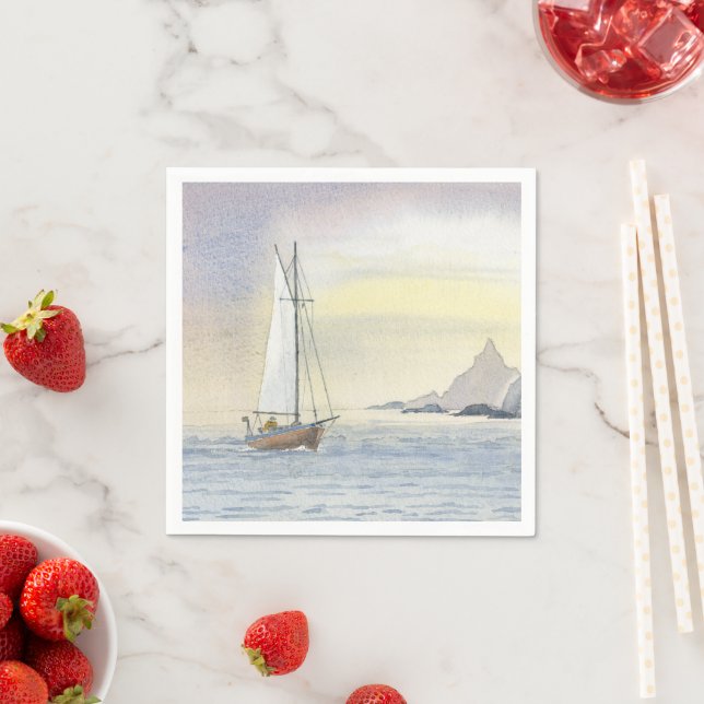 Beach House Segeln Ocean Boat Blue Paper Napkin Serviette (Beispiel)
