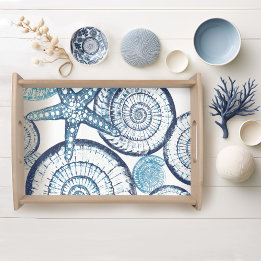 Beach House Starfish Muscheln Blue White Serviertablett