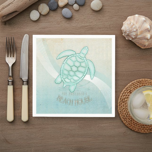 Beach House Turtle/Tortoise Aqua Blue ID623 Serviette (Von Creator hochgeladen)