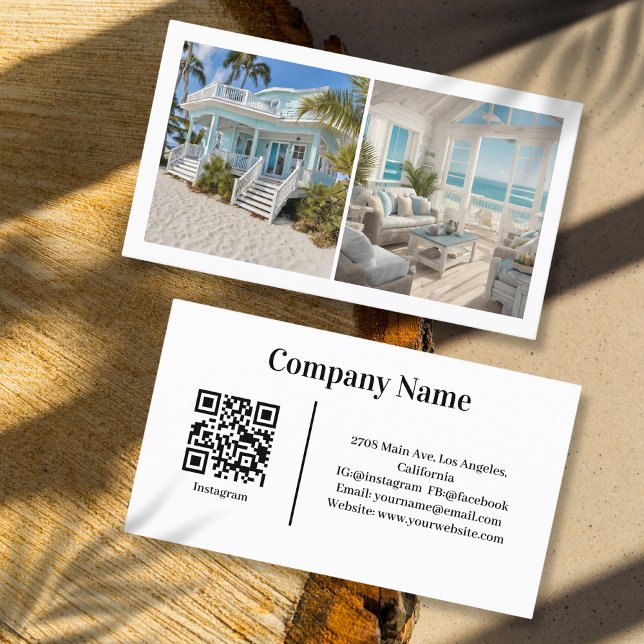 Beach House Vacation Rental Custom Picture QR Code Visitenkarte (Von Creator hochgeladen)