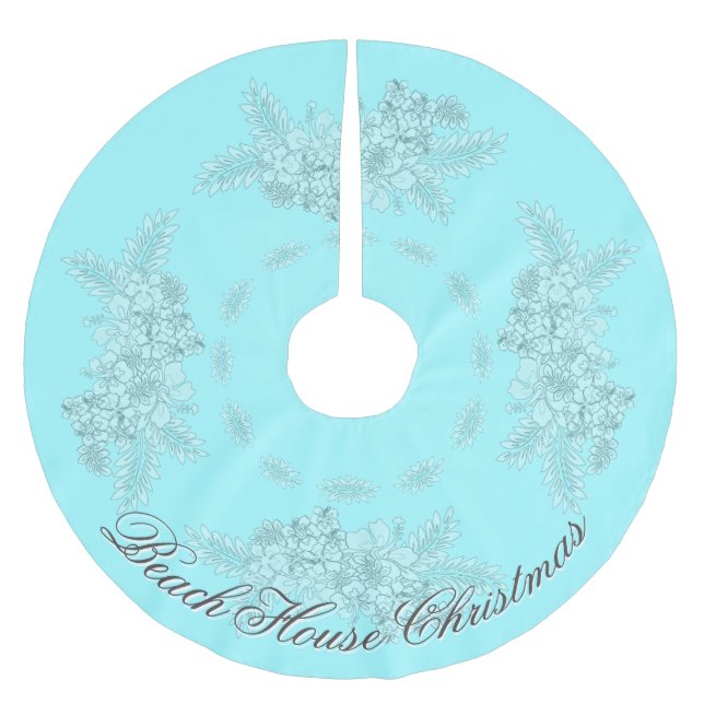 Beach House Weihnachts-Hibiskus Swag Mutes Polyester Weihnachtsbaumdecke (Vorderseite)