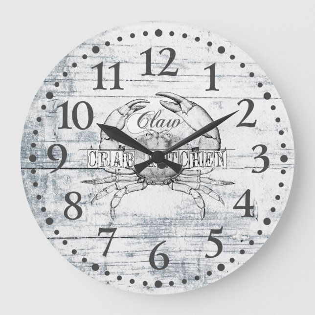 Beach House Wood Crab Küche Hütte Große Wanduhr (Vorderseite)