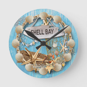 Beach Hut/Beach House Clock, Shell Bay Runde Wanduhr