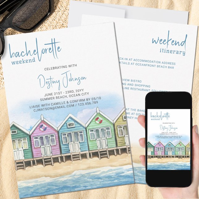 Beach Huts Bachelorette Wochenendreise Einladung (Von Creator hochgeladen)