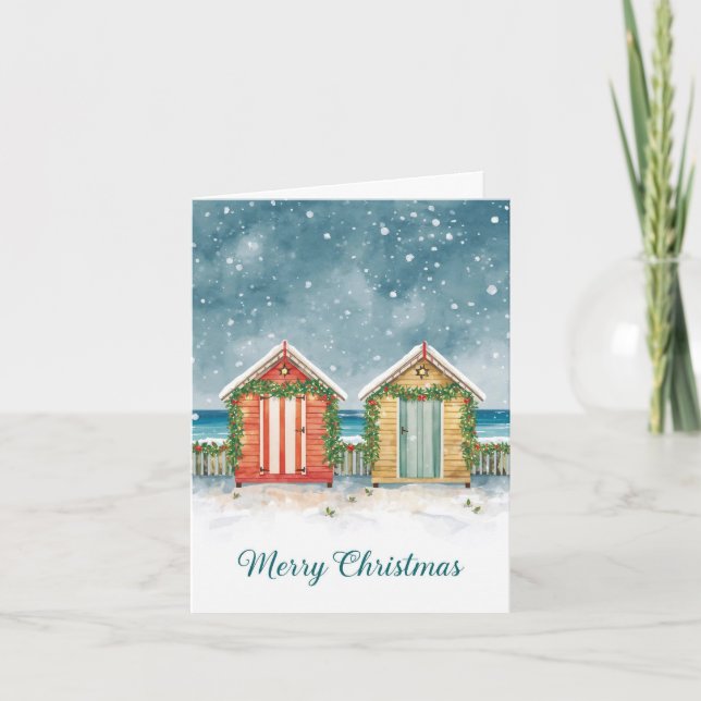 Beach Huts Christmas Card Feiertagskarte (Vorderseite)