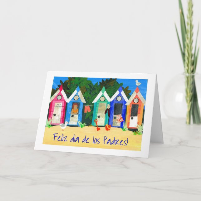 Beach Huts Father's Day Card - Spanish Greeting Karte (Vorderseite)