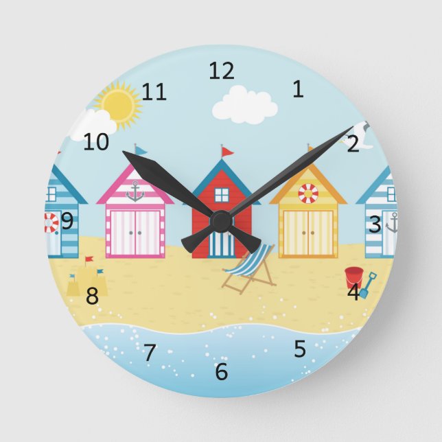 Beach Huts Runde Wanduhr (Vorderseite)