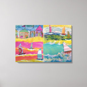 Beach Huts und Segelboote Leinwanddruck