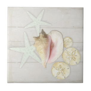 Beach Hütte Starfish Sanddollar Conch Muschel Holz Fliese