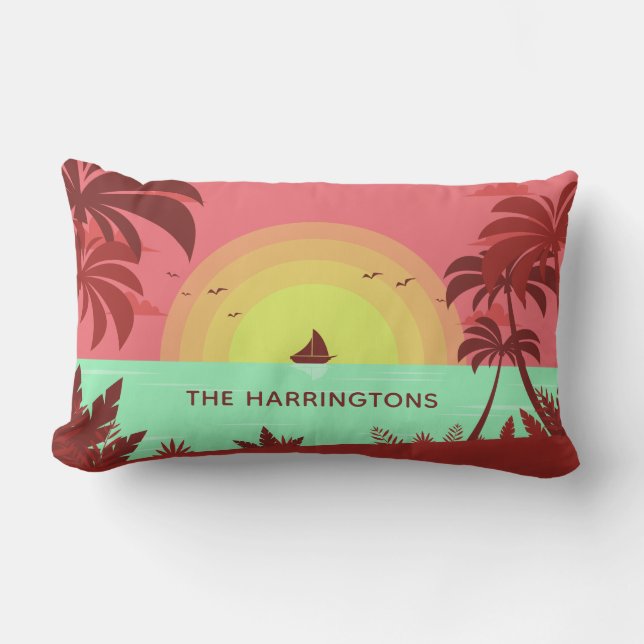 Beach Illustration individuelle Name werfen Kissen (Vorderseite)