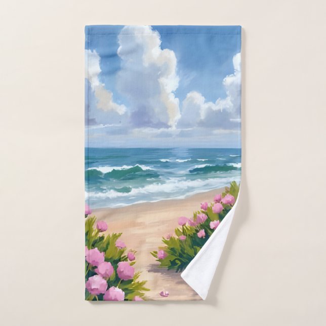 Beach in Bloom | Pink Hydrangea Oceanside Coastal (Serviette à main)