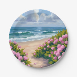 Beach in Bloom | Pink Hydrangea Oceanside Coastal Pappteller