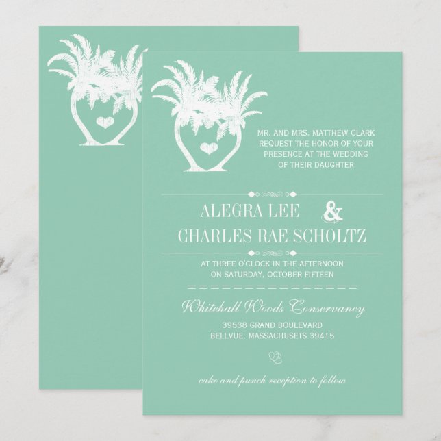 Beach Jade Green Palm Tree Zielhalkboard Einladung (Vorne/Hinten)