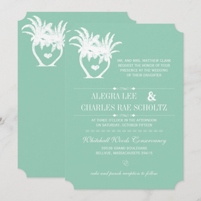 Beach Jade Green Palm Tree Zielhalkboard Einladung (Vorne/Hinten)