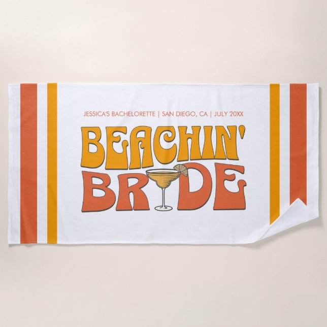 Beach Junggeselinnen-Abschied Groovy Beachin Bride Strandtuch (Vorderseite)