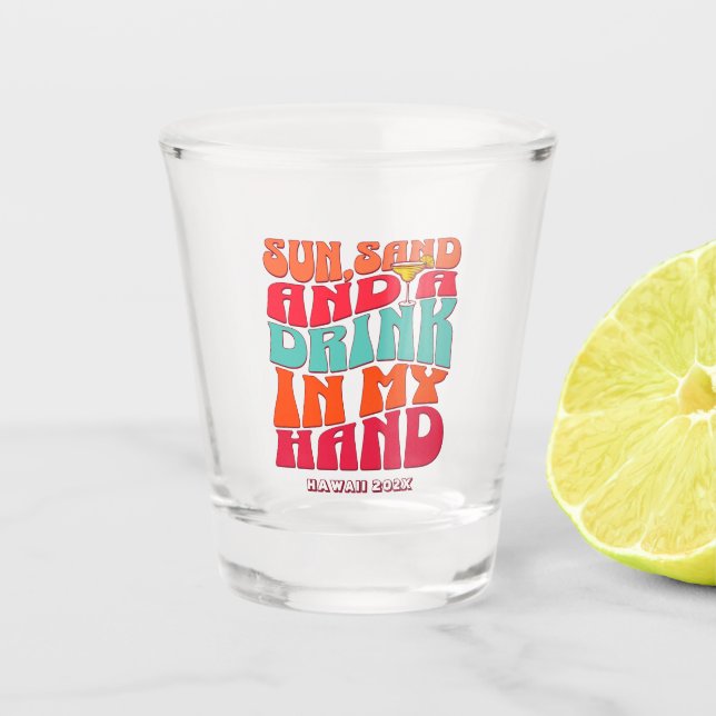 Beach Junggeselinnen-Abschied Groovy Sun Sand Drin Schnapsglas (Vorderseite)