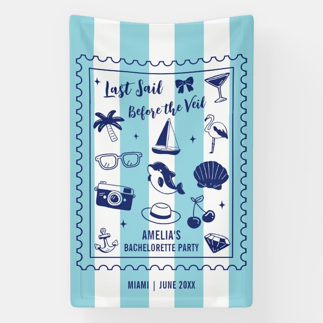 Beach Junggeselinnen-Abschied Letzte Segel Doodle  Banner (Vertikal)