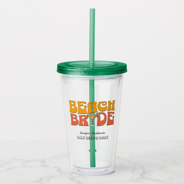 Beach Junggeselinnen-Abschied Retro Groovy Beach B Acryltrinkbecher (Vorderseite)