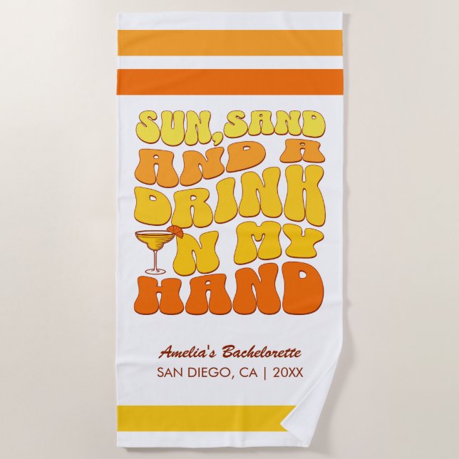 Beach Junggeselinnen-Abschied Retro Sun Sand Drink Strandtuch (Vorderseite)